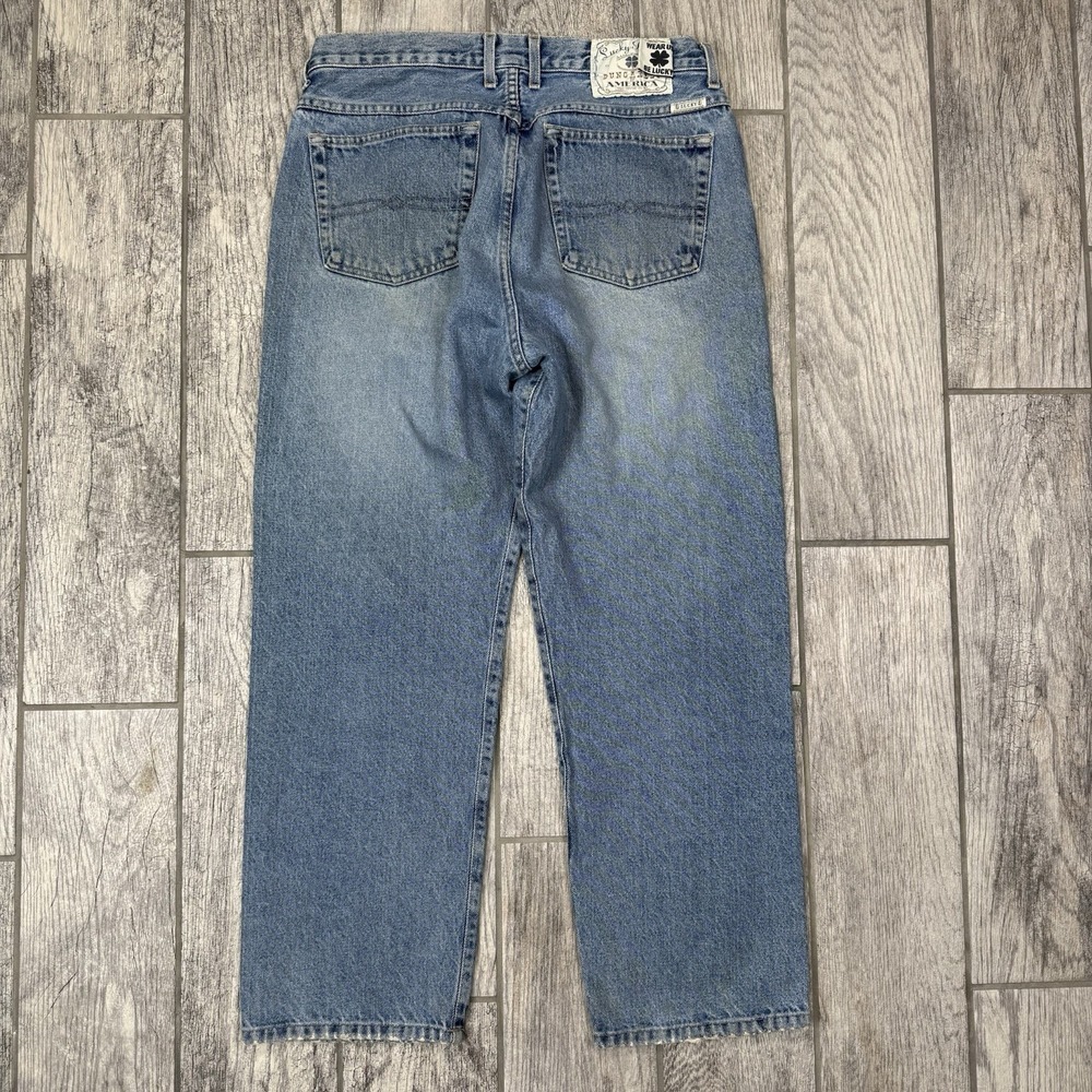 Vintage LUCKY BRAND Jeans 34x29 Red White‎ Tab Dungarees 54 USA Made Button Fly